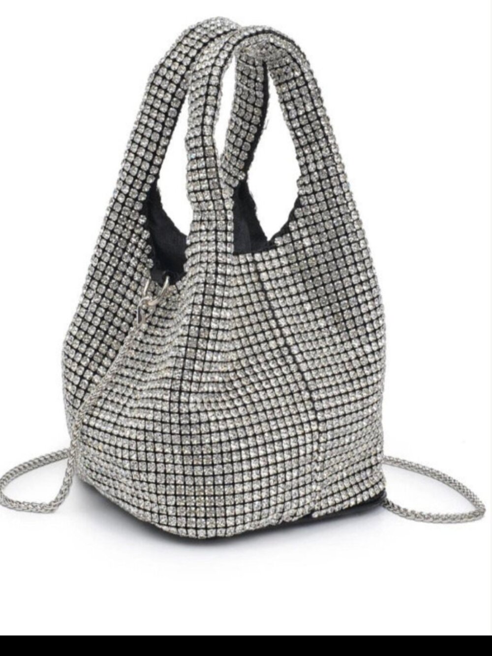 Silver Crystal Embellished Rhinestone Mesh Bag Black Evening Handbag Clutch